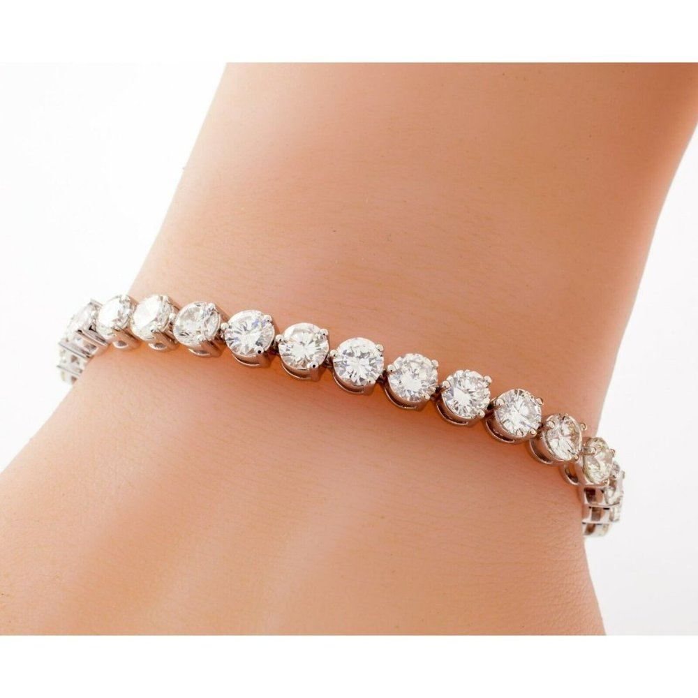 18k White Gold Round Diamond Tennis Bracelet TDW = 14.51 ct 6.75" - Picture 8 of 9